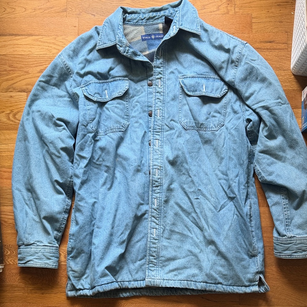 Men's Light Blue Denim Shacket - Casual Button-Up Jacket. Size L